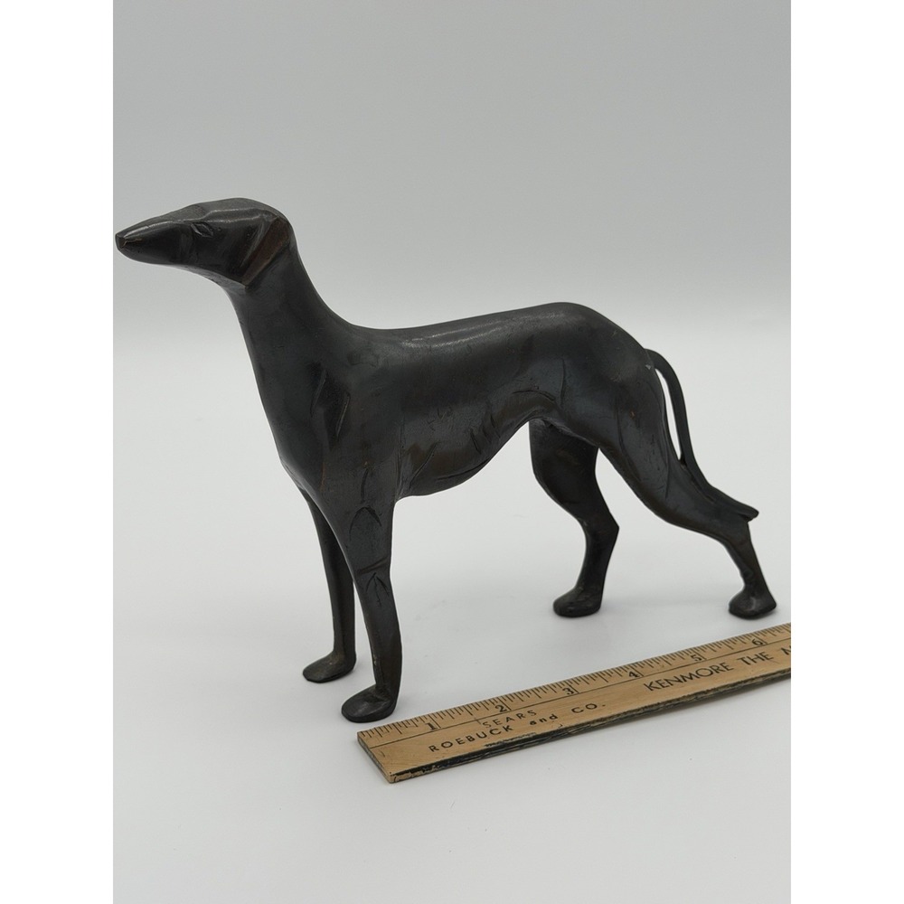 Vintage Bronze Standing Whippet Sculpture - Metal Dog Greyhound Art Figurine
